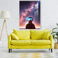 Large astronaut wall art, fantasy floater frame hanging artwork, colorful space canvas print, modern living room wall art, designer artwork