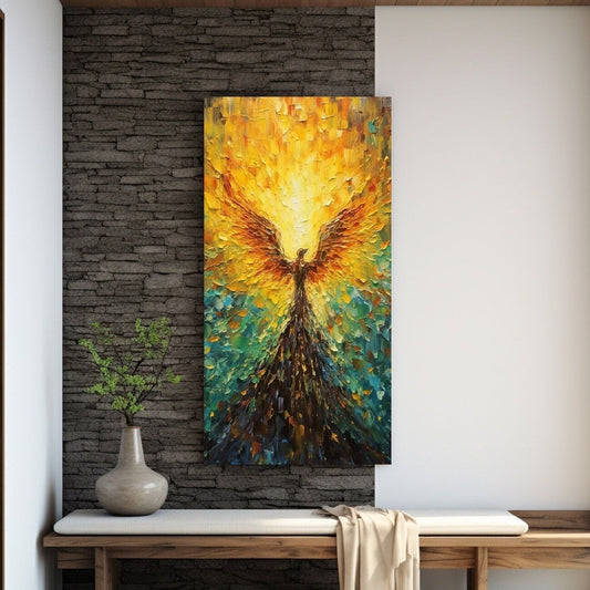 Large firebird canvas print, framed oil painting wall art, colorful hanging wall decor, floater frame bedroom artwork, bright gift wall art