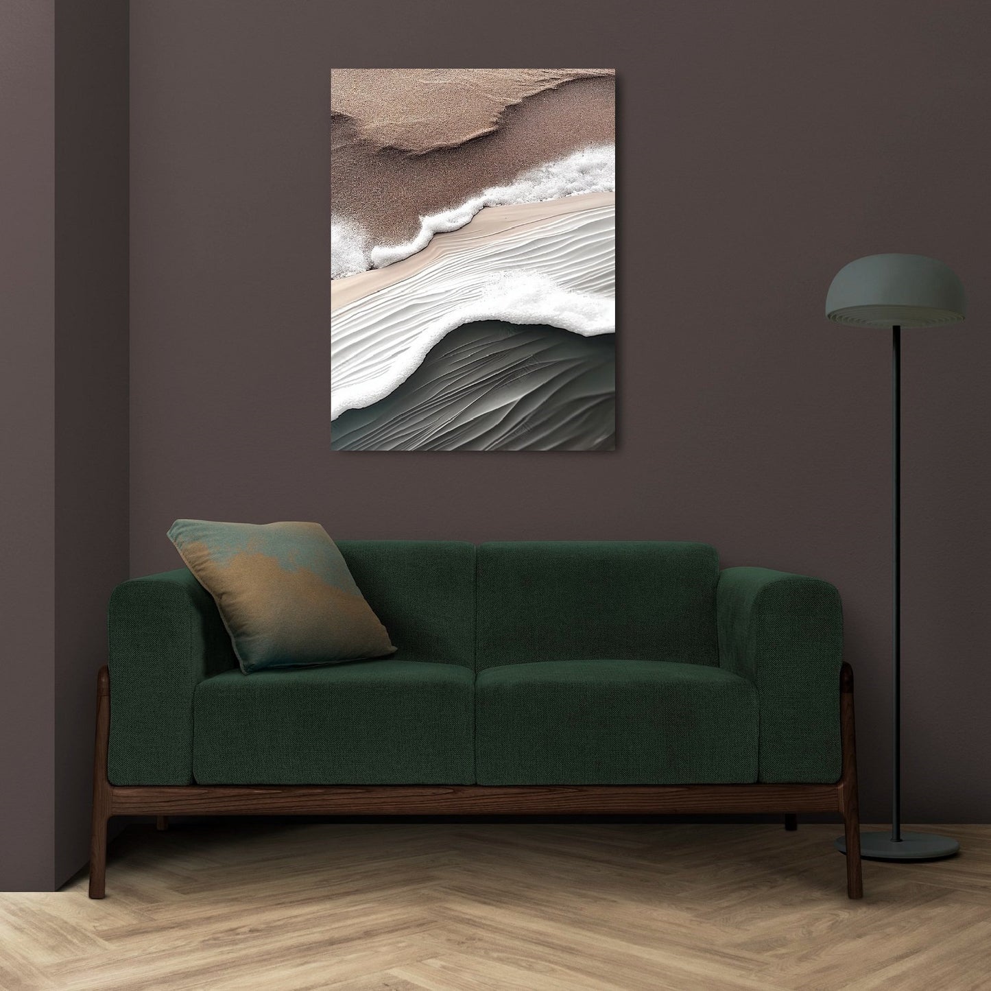 Abstract framed wall art, wave hanging wall decor, brown floater frame canvas print, large printable living room artwork, impression artwork