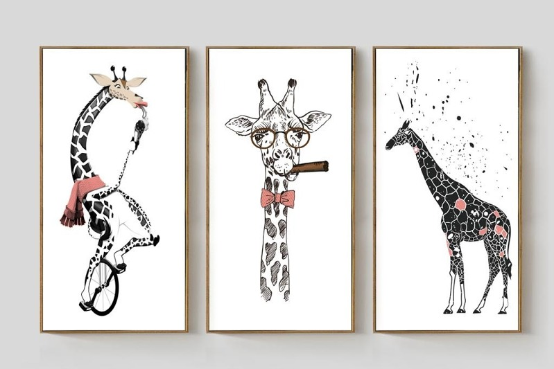 Modern wall art, Giraffe wall art paintings on canvas, trendy wall art, home wall decor, printable wall art set of 3, giraffe painting