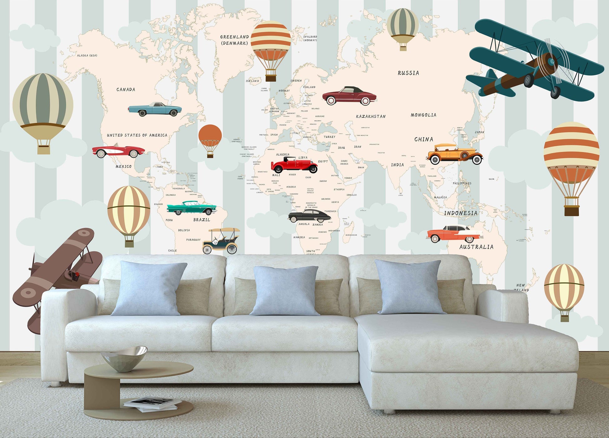 Kids world map World map mural Removable wallpaper Textured wallpaper nursery wallpaper vinyl wallpaper modern wallpaper wall print art