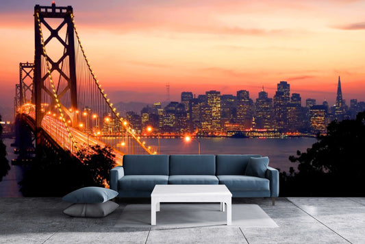 San francisco art City wall mural Vinyl wall murals mural peel and stick sunset wallpaper san francisco bridge san francisco canvas