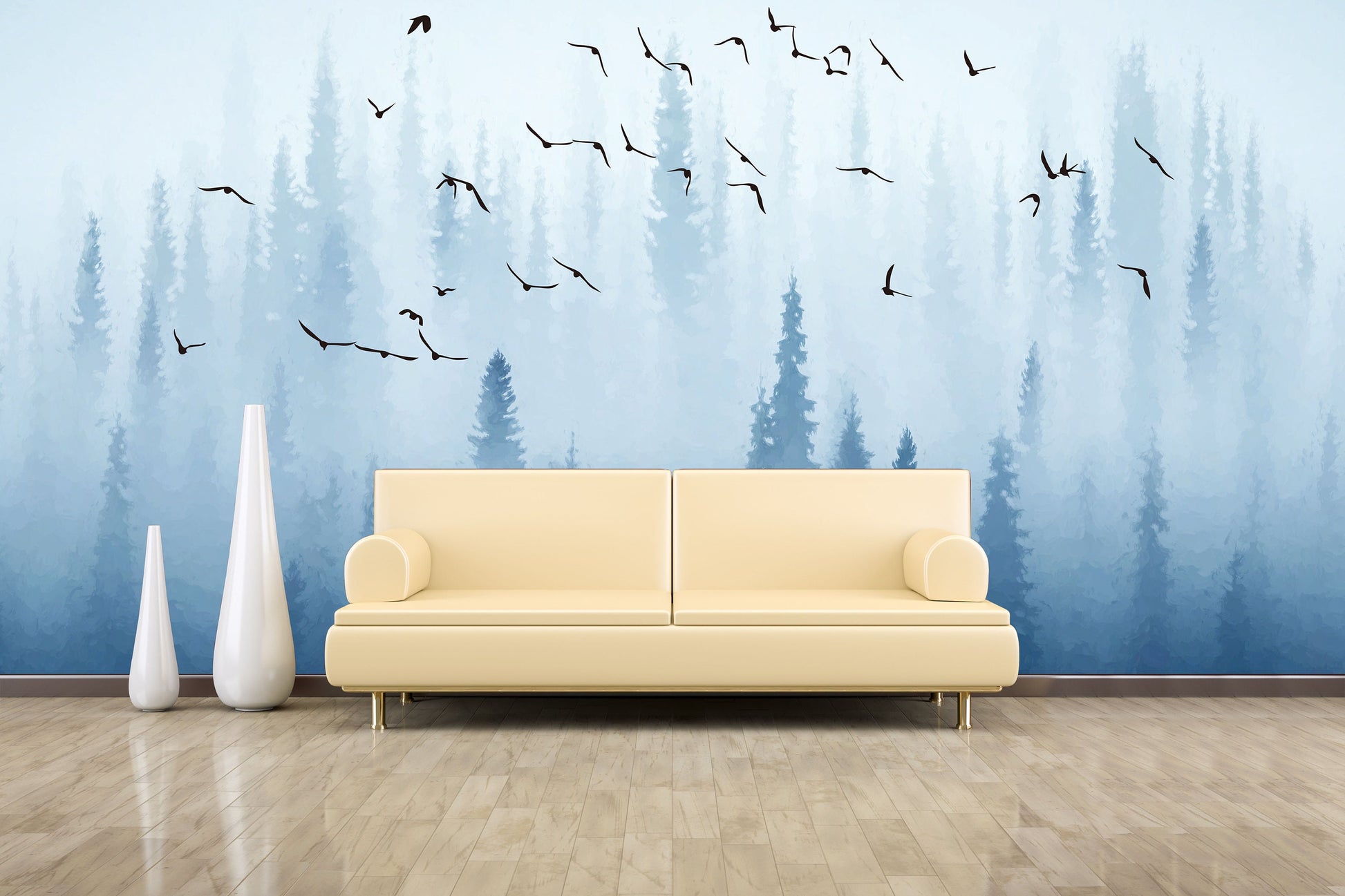 Foggy forest wall art woodland wallpaper Modern wallpaper Removable wallpaper Textured wallpaper fabric wallpaper vinyl wallpaper