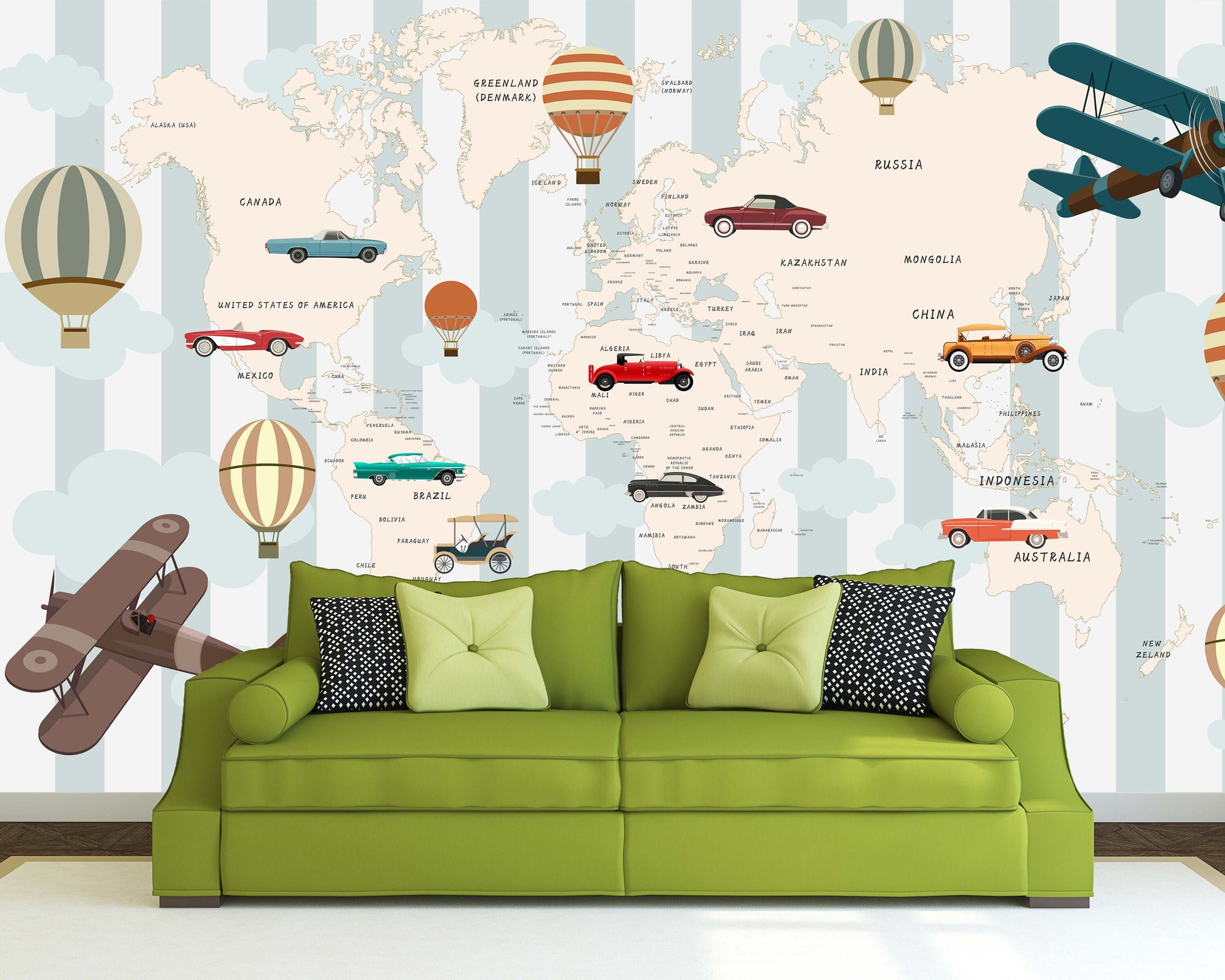 Kids world map World map mural Removable wallpaper Textured wallpaper nursery wallpaper vinyl wallpaper modern wallpaper wall print art