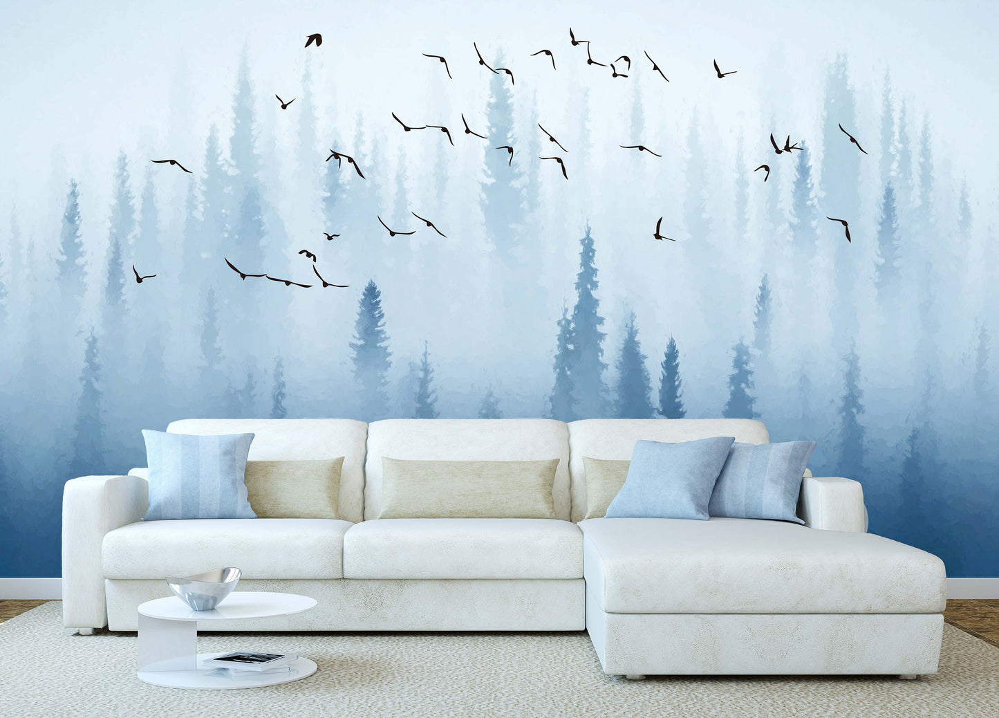 Foggy forest wall art woodland wallpaper Modern wallpaper Removable wallpaper Textured wallpaper fabric wallpaper vinyl wallpaper