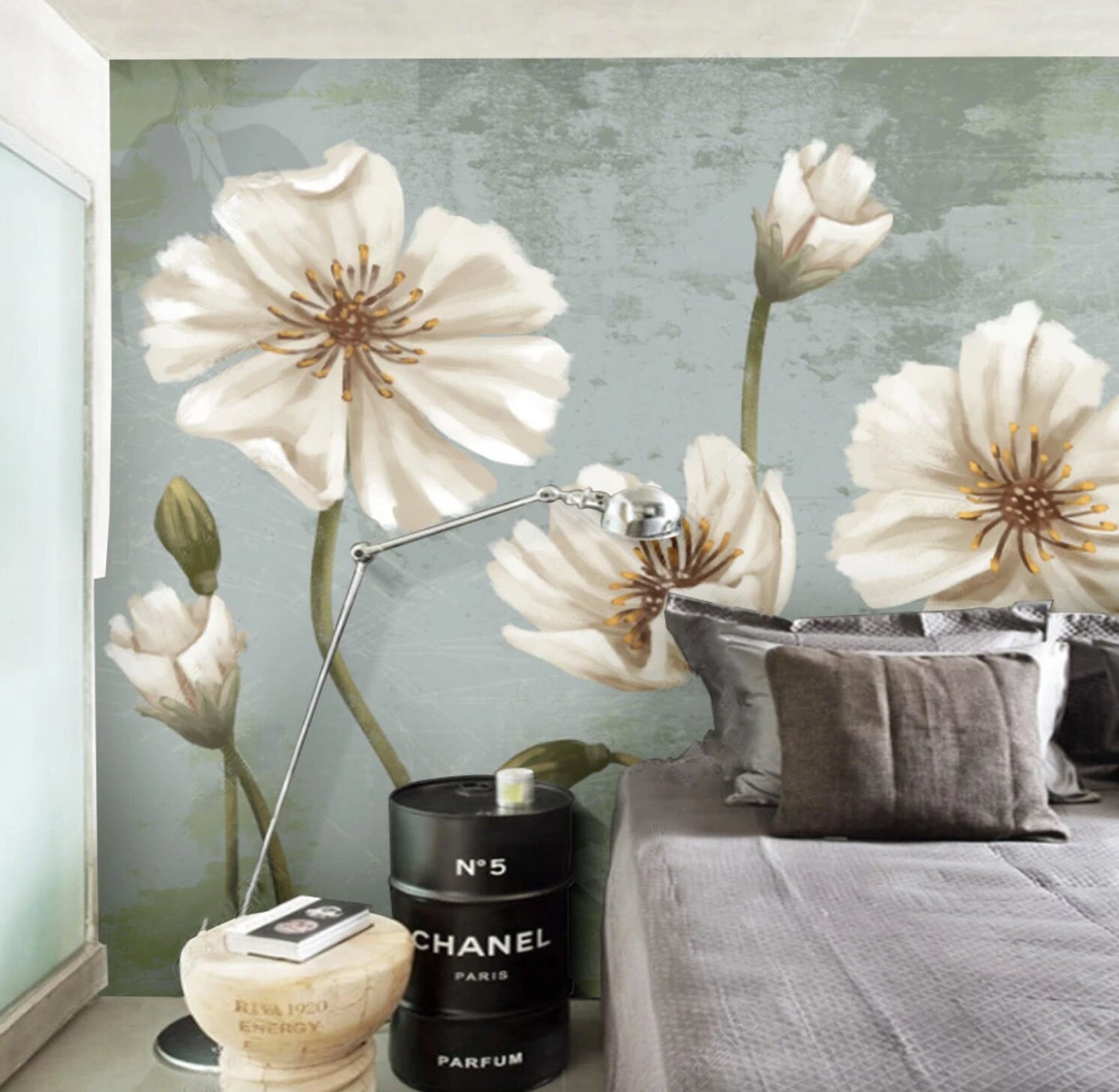 Big flower wallpaper Murals for girls vinyl wall murals prints Peel and stick Botanical removable Herb prints wall art Textured wallpaper