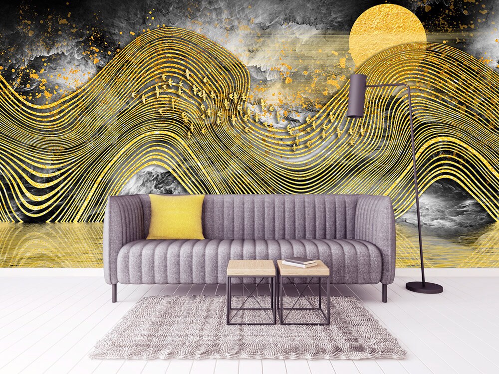 Black gold abstract wallpaper for walls modern Peel and stick wall mural canvas, vinyl Photo wallpaper Bedroom wall decor