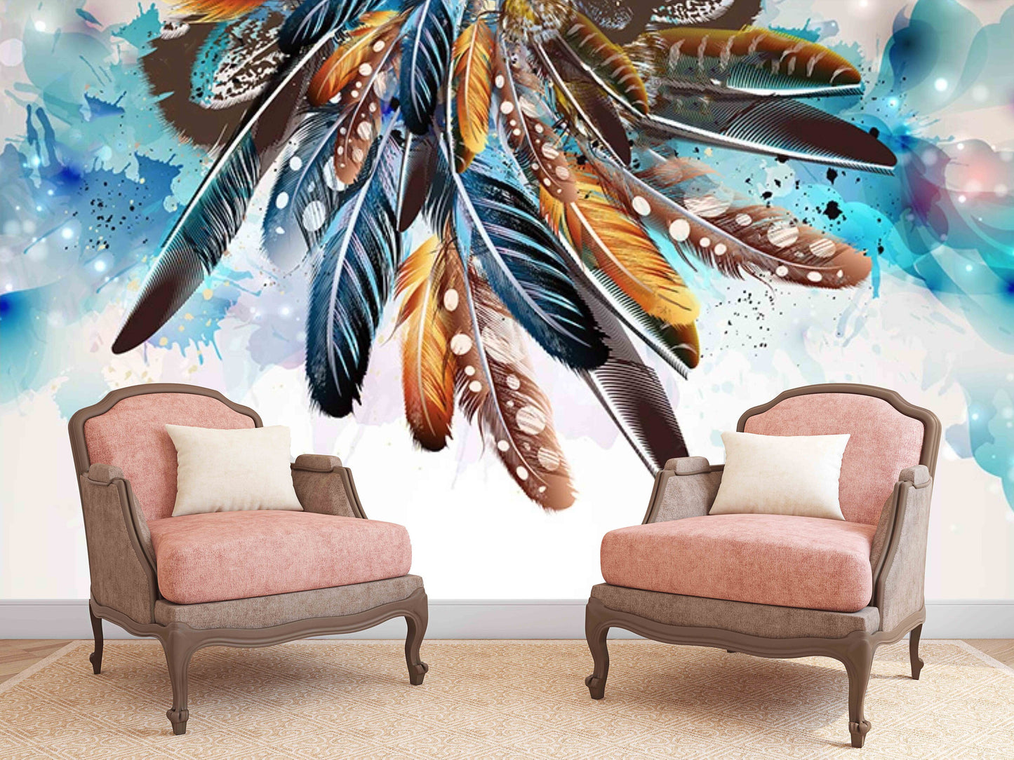 Feather wallpaper peel and stick mural Blue abstract bedroom wallpaper Removable wallpaper Textured wallpaper vinyl wallpaper