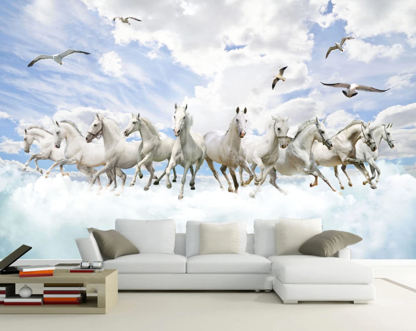 Horse decor for girls room Wild horse print, clouds wallpaper peel and stick wall mural Photo wallpaper, giant vinyl wallpaper