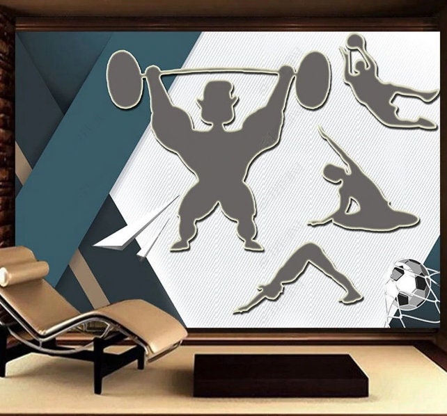 Gym wallpaper peel and stick wall mural, modern wallpaper, vinyl wallpaper wall covering stick on wallpaper boy room, sport room wallpaper