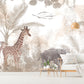 Tropical peel and stick wallpaper, large self adhesive nursery wall mural, accentual botanical kids photomural, removable animals wallpaper