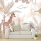 Tropical peel and stick wallpaper, large self adhesive nursery wall mural, accentual botanical kids photomural, removable animals wallpaper