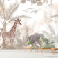 Tropical peel and stick wallpaper, large self adhesive nursery wall mural, accentual botanical kids photomural, removable animals wallpaper