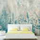 Botanical self adhesive wallcovering, large peel and stick grass wallpaper, accentual blue white wall decal, removable canvas wall mural