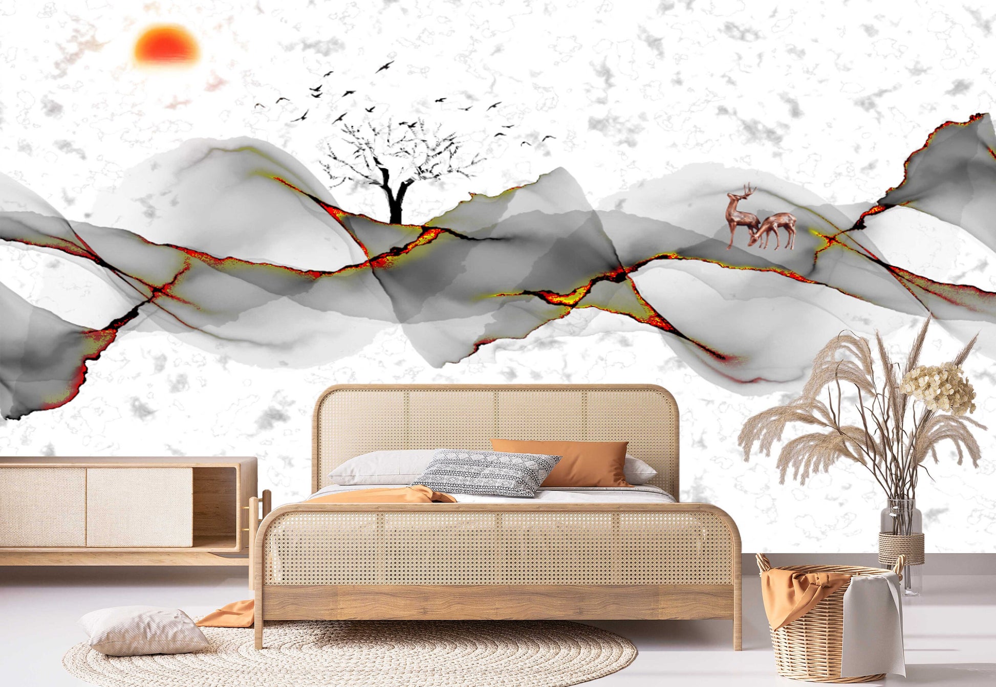 Extra large peel and stick abstract wave wall mural, self adhesive marble wallpaper, accentual nature wallcovering, white grey wallpaper