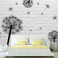 Large floral peel and stick wallpaper, black white self adhesive wall mural, accentual loft wall decal, removable dandelion wallcovering