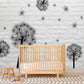 Large floral peel and stick wallpaper, black white self adhesive wall mural, accentual loft wall decal, removable dandelion wallcovering