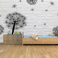 Large floral peel and stick wallpaper, black white self adhesive wall mural, accentual loft wall decal, removable dandelion wallcovering