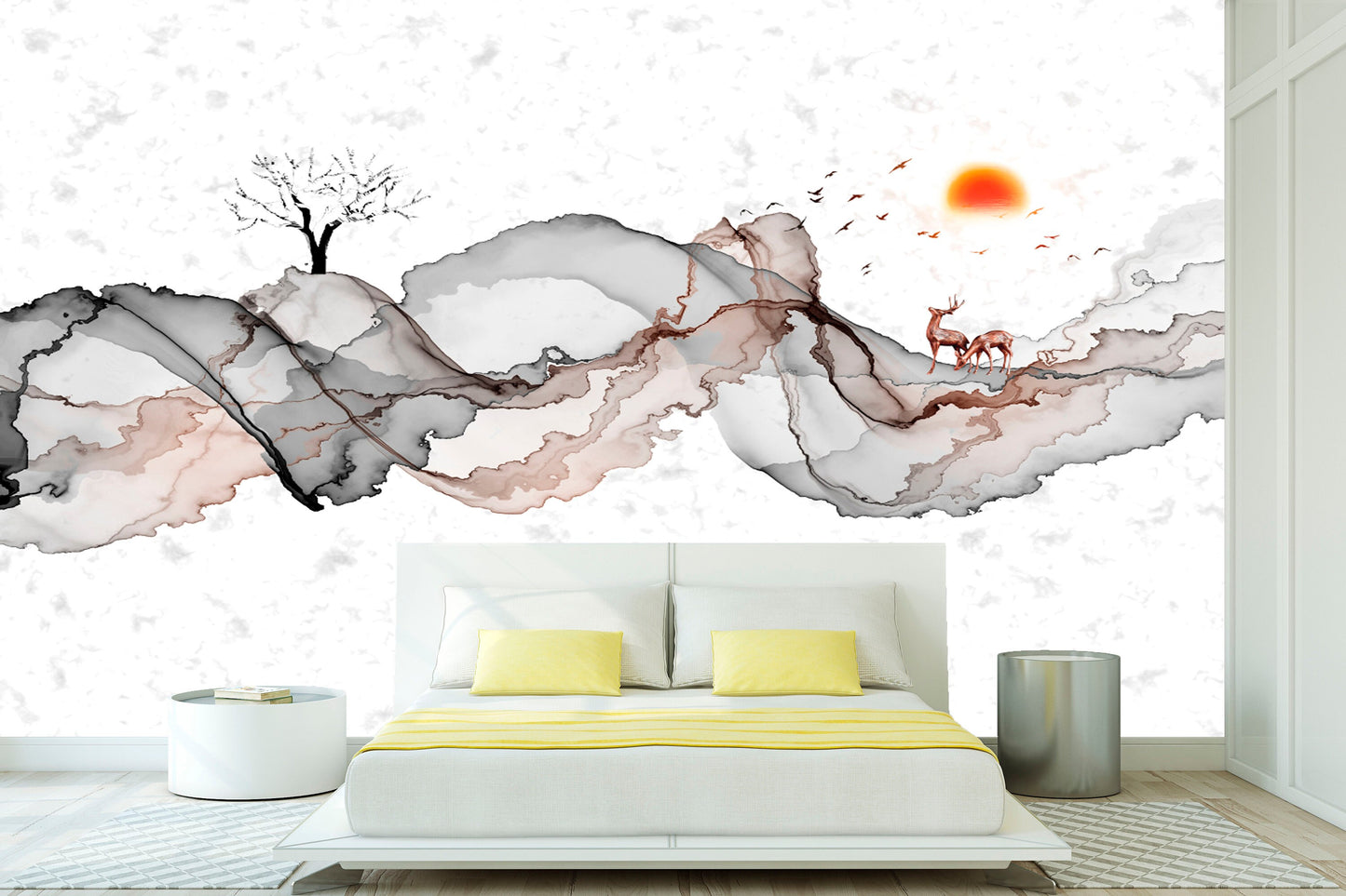 Large peel and stick wave wallcovering, abstract self adhesive photo wallpaper, removable nature wall mural, temporary bedroom wallpaper