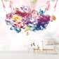 Abstract self adhesive wallpaper, colorful peel and stick wall mural, temporary floral wall decal, accentual canvas living room wall mural