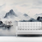 Extra large foggy mountains wallpaper, self adhesive black white wall mural, accentual landscape peel stick wallpaper, abstract wallpaper